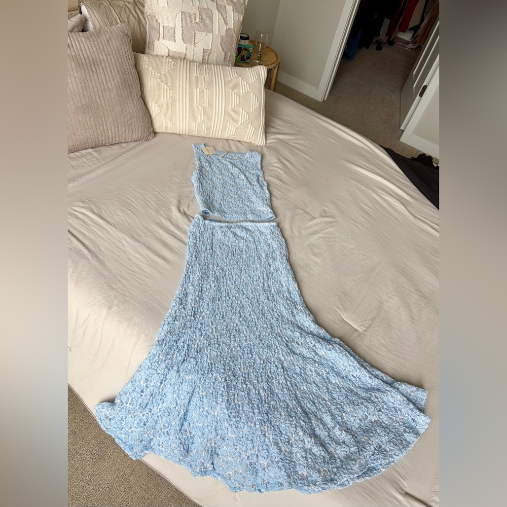 Brand New. Tags on. Free People Light Blue Lace 2-Piece - Picture 6 of 6